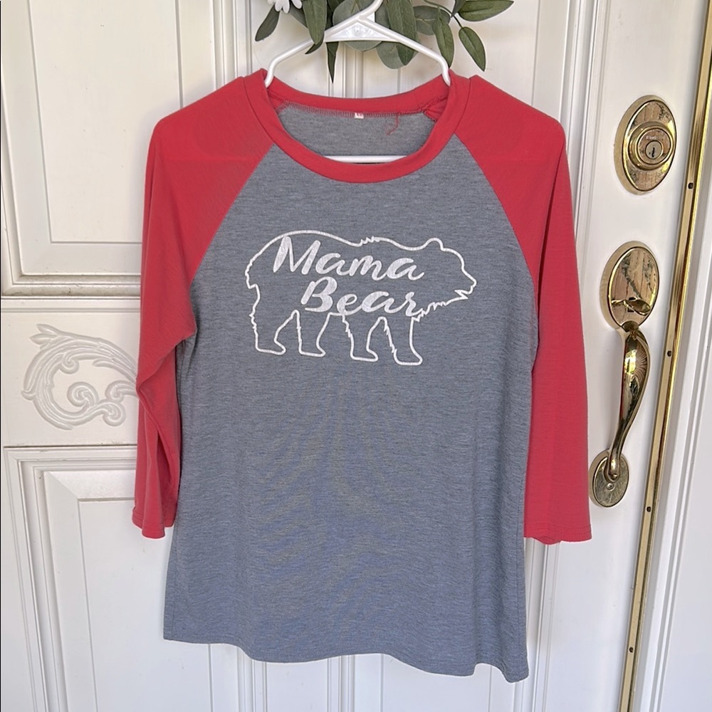 Mama Bear Raglan Shirt - Red and Gray